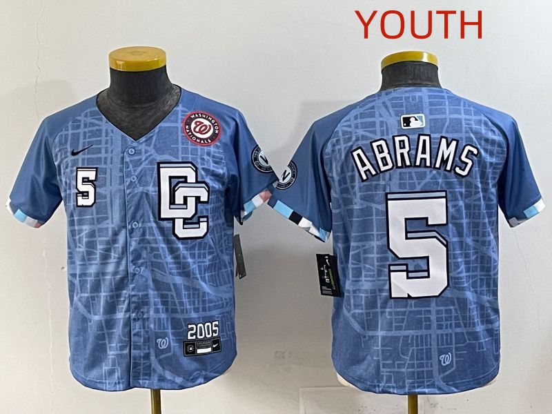 Youth 2025 Washington Nationals #5 Abrams Blue Joint Name Nike MLB Jersey style 5
